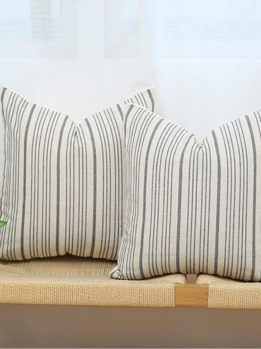 Set of 2 Striped Linen Pillow Covers 18x18 Farmhouse Cottage Decor